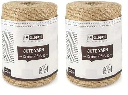D.RECT 250m Jute-Schnur Natur Braun Jute-Kordel | Packschnur Geschenk-Band Bastelschnur Dekokordel | 1,2mm Dicke | Für: Verpackung, DIY Kunst-Handwerk, Floristik, Dekoration (Packung mit 2) von D.RECT