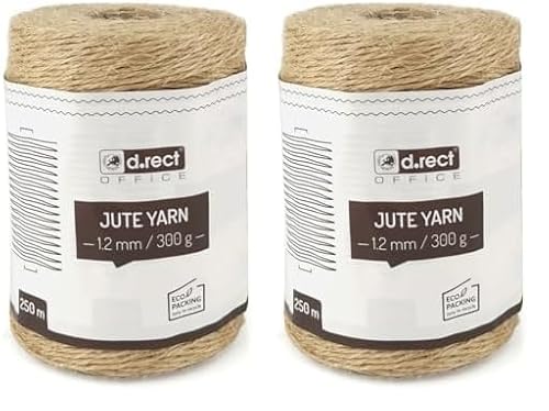 D.RECT 250m Jute-Schnur Natur Braun Jute-Kordel | Packschnur Geschenk-Band Bastelschnur Dekokordel | 1,2mm Dicke | Für: Verpackung, DIY Kunst-Handwerk, Floristik, Dekoration (Packung mit 2) von D.RECT