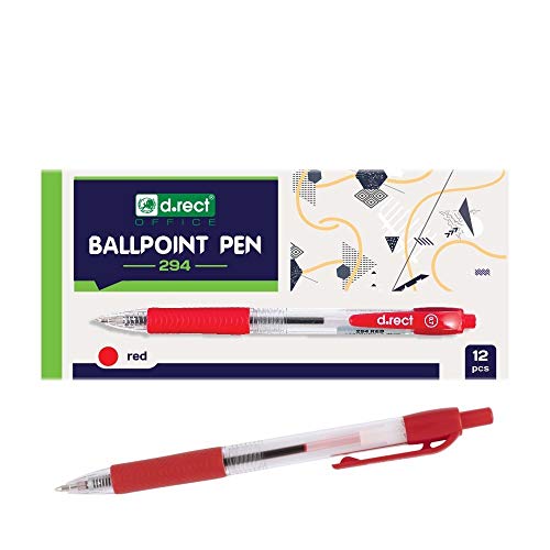 D.RECT 294 Kugelschreiber mit ergonomischer gummierte Griff für Büro und Haushalt Strichstärke 0,7mm 12 Stück Rot von D.RECT