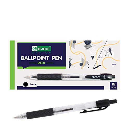 D.RECT 294 Kugelschreiber mit ergonomischer gummierte Griff für Büro und Haushalt Strichstärke 0,7mm 12 Stück Schwarz von D.RECT