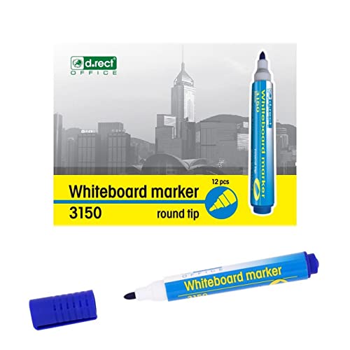 D.RECT 3150 Whiteboard Marker für Whiteboards und Flipcharts, abwischbar Glasboard Marker Rundspitze Blau 12 Stück D.RECT 3150 Whiteboard Marker für Whiteboards und Flipcharts, abwischbar Glasboard Marker Rundspitze Blau 12 Stück von D.RECT