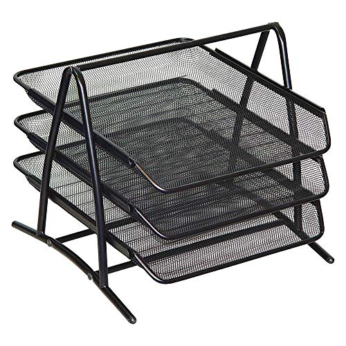 D.RECT 7610 Metall Ablagefächer Stapelbar - Büro Organizer Schreibtisch - Ablage Schreibtisch - 3 Schubfächer Briefablage Dokumentenablage A4 Organizer Mesh - Papierablage Schwarz Aktenablage von D.RECT