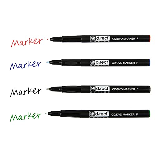 D.RECT - CD/DVD Marker Stift | Satz von 4 Farben | 0,7 mm | Permanentstift | Ideal für Glas, Kunststoff und Folie| Sehr Universell von D.RECT