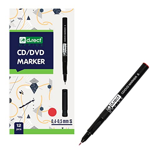 D.RECT - CD/DVD Marker Stift | Set 12 Stück | 0,4-0,5 mm | Permanentstift | Ideal für Glas, Kunststoff und Folie| Sehr Universell | Rot von D.RECT