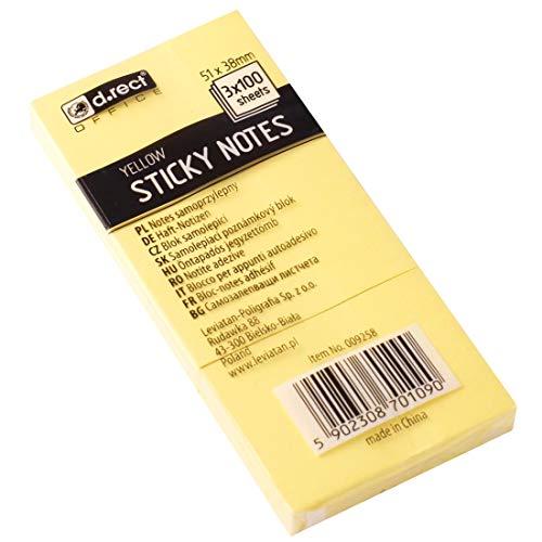 D.RECT - Haftnotizen (51x38mm) | Haftnotizzettel für Büro | Selbstklebende Notizzettel | Klebezettel | Sticky Notes | 3 Stücke x 100 Zettel | 300 Blatt | Gelb, 5902308701090 von D.RECT