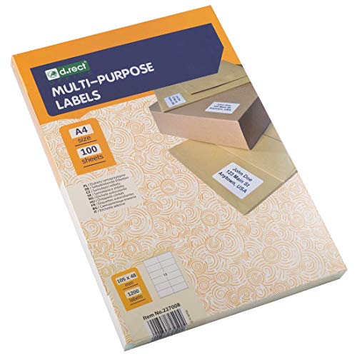 D.RECT Klebeetiketten Universal-Etiketten (105x48mm auf DIN A4) bedruckbar selbstklebend 100 Blatt/Packung 12 Etiketten/Blatt 1200 Stücke weiß von D.RECT
