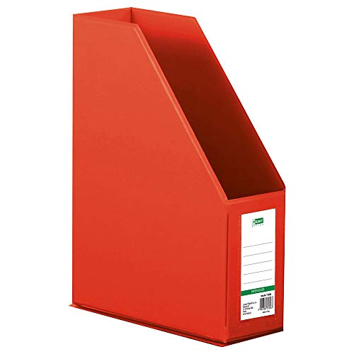D.RECT 110205 Kunststoff-Organizer, Zeitschriftenhalter, Stehsammler mit Sichtfenster zum Beschriften PVC A4 90mm, zusammenlegbar, Rot von D.RECT