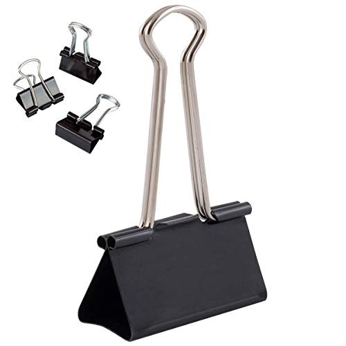 D.RECT Metal Foldbackklammern | Verpackung 12 Stück, 51mm | Schwarz | Vielzweckklammern, Metall Binder Clips für: Notizen, Briefpapier | Büroklammern von D.RECT