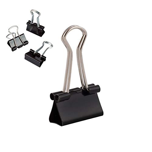 D.RECT Metal Foldbackklammern - Foldback Klammern Verpackung 12 Stück x 12 Pack(144 Klammern) 19mm - Vielzweckklammern, Metall Binder Clips für: Notizen, Briefpapier - Büroklammern Gross, Schwarz von D.RECT