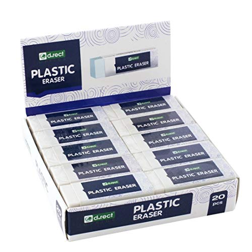 D.RECT Radiergummi, Radierer, HI-POLYMER Plastic Eraser | Groß x 20 Stück | Weiß 56 x 23 x 12 mm von D.RECT