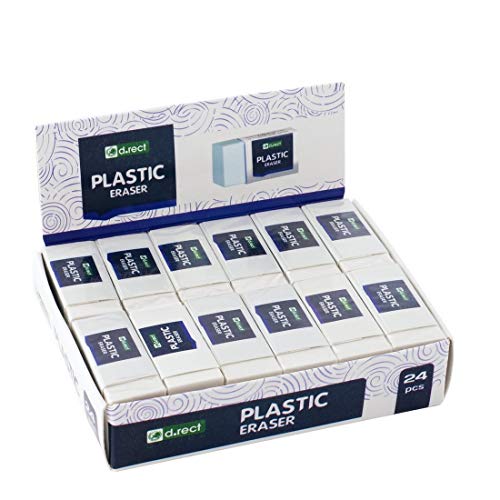 D.RECT Radiergummi, Radierer, HI-POLYMER Plastic Eraser | Klein x 24 Stück | Weiß 48x19x12 mm von D.RECT