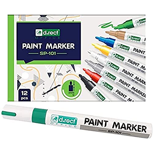 D.RECT SP-101 Marker Stifte, Wasserfest für Steine Bemalen, Acrylfarben Stifte Keramik Glas Porzellan Metall Kunststoff Holz Leinwand (Medium Spitze) 12 Stück Grün von D.RECT