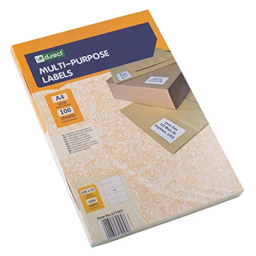 D.RECT - Universaletiketten (105x57mm auf DIN A4) | Selbstklebendes Druckerpapier | Klebeetiketten Zum Bedrucken | Aufkleber Bedruckbar | 100 Blatt/Packung 10 Etiketten/Blatt 1000 Stücke | Weiß von D.RECT