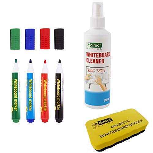 D.RECT Whiteboard Reiniger Set 4in1 - Whiteboard Reiniger Zubehör Set - 250ml Reinigungsflüssigkeit für Weißwandtafel - Whiteboard Marker Schwamm, Cleaner, Spray, Stifte D.RECT Whiteboard Reiniger Set 4in1 - Whiteboard Reiniger Zubehör Set - 250ml Reinigungsflüssigkeit für Weißwandtafel - Whiteboard Marker Schwamm, Cleaner, Spray, Stifte von D.RECT
