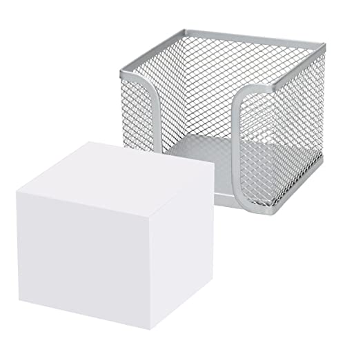 D.RECT - Zettelbox | aus Mesh | Solides Metall | Für den modernen Arbeitsplatz | Silber | mit Zettelblock 700 Blatt - 95x95x80 mm von D.RECT