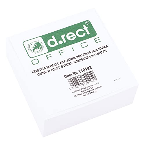 D.RECT Zettelklotz Notizklotz | 90x90x35mm circa 300 blatt | kopfgeleimt |Weiß von D.RECT