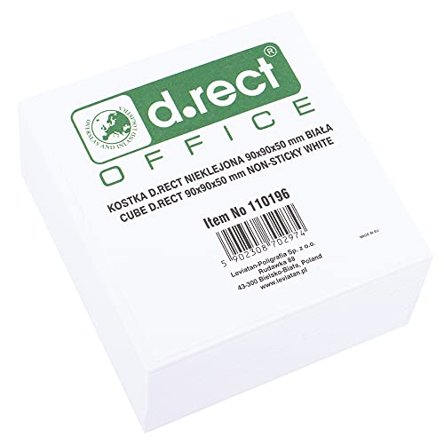 D.RECT Zettelklotz Notizklotz Ersatzpapier (für Zettelbox) | 90x90x50mm circa 500 blatt | Weiß von D.RECT