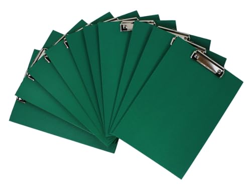 Klemmbrett/Schreibplatte/Klemmplatte A4 economy aus Graupappe, mit PVC-Folien-Überzug, mit Drahtbügelklemme, leinengeprägt, Farbe: grün - 10 Stück von D.RECT