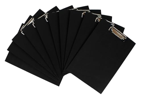 Klemmbrett/Schreibplatte/Klemmplatte A4 economy aus Graupappe, mit PVC-Folien-Überzug, mit Drahtbügelklemme, leinengeprägt, Farbe: schwarz - 10 Stück von D.RECT