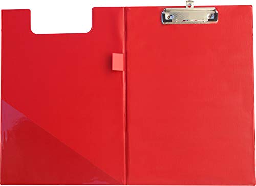 Klemmbrettmappe/Schreibmappe/Clipboard-Mappe A4 economy aus Graupappe, mit PVC-Folien Überzug, mit Drahtbügelklemme und Vorderdeckel, leinengeprägt, Farbe: rot - 1 Stück von D.RECT
