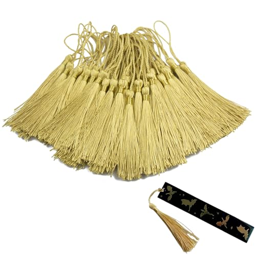 50 Stück Gold Mini Quasten,Seide Quaste,Machen Handgemachte Quaste,Quasten Anhänger,Goldene Seidige Quasten,Goldfarbene Seidige Quasten,Quasten Für Schmuck,Souvenirs,Lesezeichen,DIY-Bastelzubehör von DAAIZIII