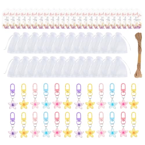 DABAIXIONG 3.. Blumenschlüsselketten Set Mit Karten Und Kordelbeutel Handtasche Charme Autos Schlüsselring Anhänger Für Partyversorgungen Auto Bunte Blumen Geschenk Set Stylish Keyrings Bag von DABAIXIONG