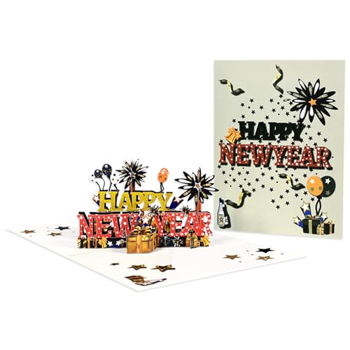 DABAIXIONG Elegante Schwarz Gold Popup Grußkarte Festlichkeit 3D Frohes Neujahrskarten Kreatives Neujahrsgeschenk Für Holiday Party von DABAIXIONG