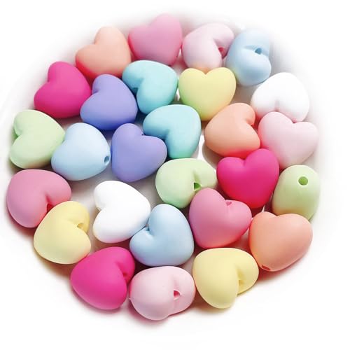 10 Stück 19 x 21 mm Macaron bunte matte Gummi-Herzperlen für Schmuckherstellung, Bastelarbeiten, Dekorationen, Ohrringe, Armbänder, Halsketten, Perlenstift, Haarseil, Handykette von DADAFA