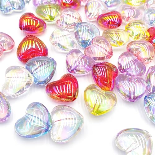 10 Stück 22 x 24 mm transparente, klare bunte Herzperlen für Schmuckherstellung, Bastelarbeiten, Dekorationen, Ohrringe, Armbänder, Halsketten, Perlen, Stift, Handykette, Schlüsselanhänger von DADAFA