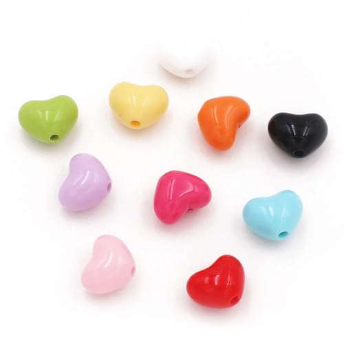 100 Stück 10 x 13 mm solide bunte Mini-Herzperlen für Schmuckherstellung, Bastelarbeiten, Dekorationen, Handykette, Schlüsselanhänger, Ohrringe, Armband, Halskette, schönes Haarseil, Zubehör von DADAFA
