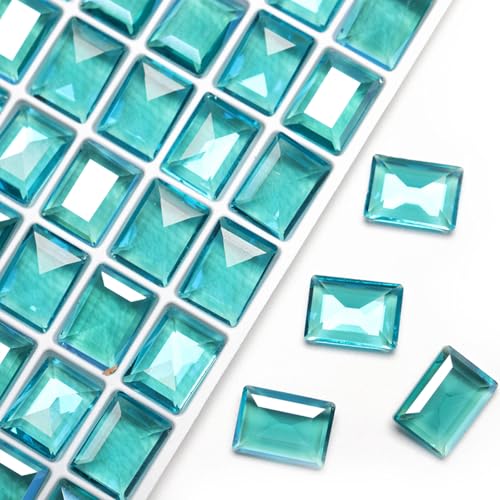 20 Stück 10 x 14 mm rechteckige Steinbonbons transparentes Glas klare Eiskristalle Strasssteine Strass Diamanten DIY Handwerk Dekorationen Schmuckherstellung Zubehör Heimdekoration (Bunter Aquamarin) von DADAFA