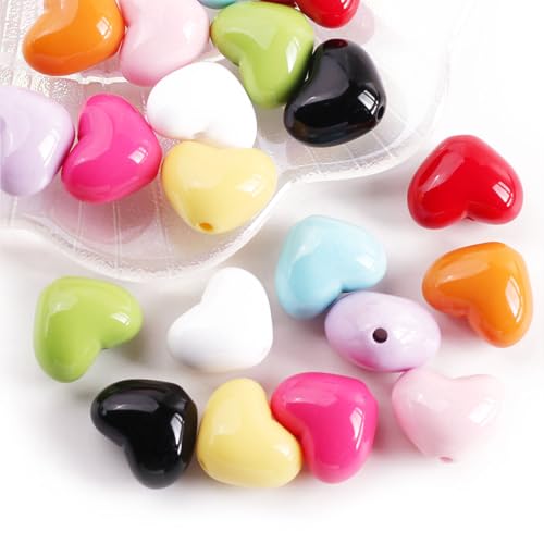 20 Stück 15 x 18 mm solide bunte Liebesherz-Perlen für Schmuckherstellung, Bastelarbeiten, Dekorationen, Ohrringe, Armbänder, Halsketten, Handykette, Schlüsselanhänger, Stiftzubehör, Heimdekoration von DADAFA