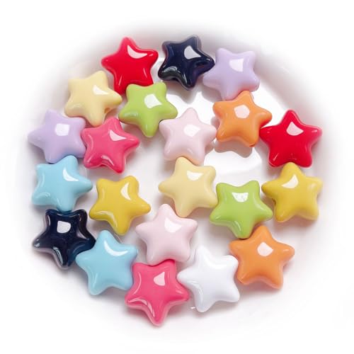 20 Stück 23 mm große, solide bunte Sternperlen für Schmuckherstellung, Bastelarbeiten, Dekorationen, Handykette, Schlüsselanhänger, Ohrringe, Armband, Halskette, Stift, Zubehör, Heimdekoration von DADAFA