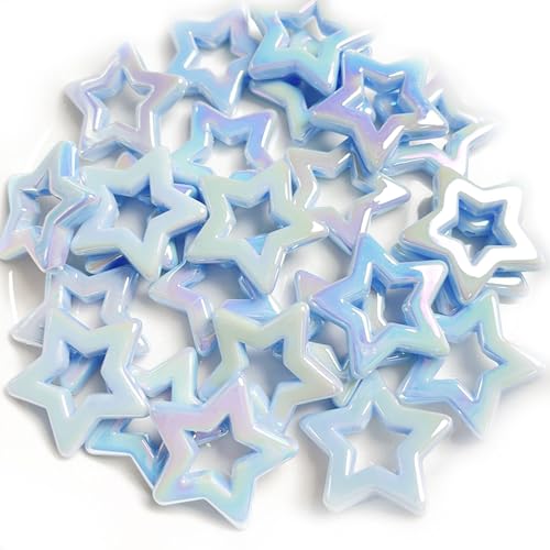 20 Stück 26 mm Kawaii-Hohlstern-Perlen für Schmuckherstellung, DIY-Dekorationen, Ohrringe, Armband, Halskette, Handykette, Schlüsselanhänger, Haarseil, Perlenstift-Zubehör, leuchtendes Blau von DADAFA