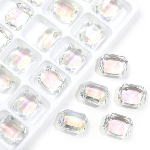 20 Stück 8 x 10 mm, rechteckig, achteckig, transparent, K9 Glaskristall, Glitzer, Strass, Diamanten, Nagelzubehör, DIY, Basteln, Dekorationen, Schmuckherstellung, Nagelkunst-Zubehör, Heimdekoration von DADAFA