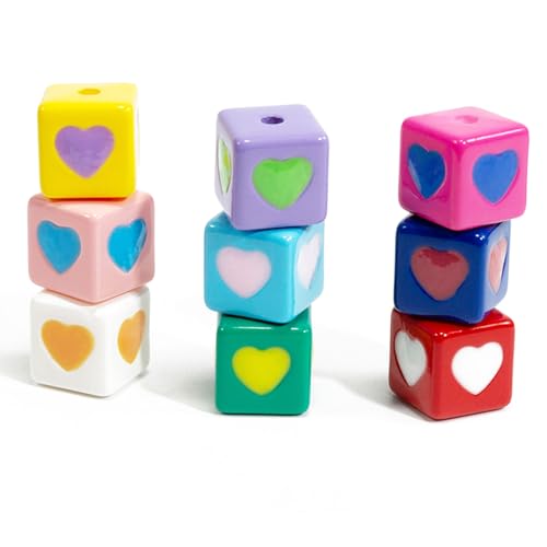 Bunte Herz-Würfelperlen für Schmuckherstellung, Ohrringe, Armbänder, Halsketten, Basteldekorationen, Handykette, Schlüsselanhänger, Perlen, Stift, Zubehör, Handtaschenkette, Anhänger, 10 Stück von DADAFA