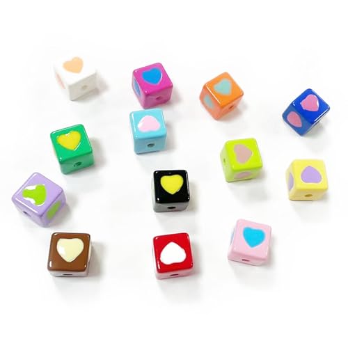 Bunte Kawaii-Perlen aus der Dopamin-Serie, zur Schmuckherstellung, Basteldekorationen, Handykette, Schlüsselanhänger, Ohrringe, Armband, Halskette, Haarschmuck, Heimdekoration (14 mm Liebeswürfel) von DADAFA