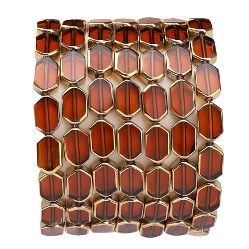 DADIFEN Achteckige Glasperlen, bernsteinfarben, 6 x 9 mm, 28 Stück, rechteckig, goldene Kanten, Kristallperlen für Bastelarbeiten, Schmuckherstellung von DADIFEN
