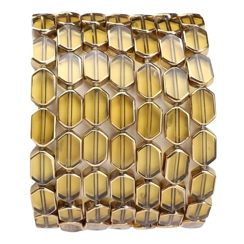 DADIFEN Achteckige Glasperlen, gelb, 6 x 9 mm, 28 Stück, rechteckige goldene Kanten, Kristallperlen für Bastelarbeiten, Schmuckherstellung von DADIFEN