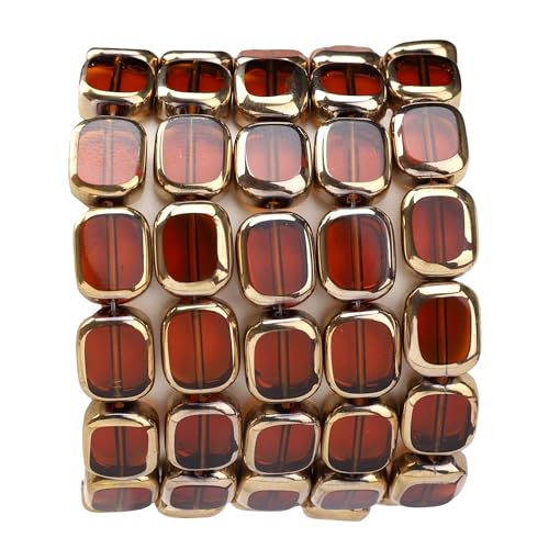 DADIFEN Ovale Glasperlen, bernsteinfarben, 10 x 12 mm, 28 Stück, rechteckige goldene Kanten, Kristallperlen für Bastelarbeiten, Schmuckherstellung von DADIFEN