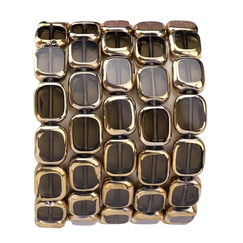 DADIFEN Ovale Glasperlen, grau, 10 x 12 mm, 28 Stück, rechteckige goldene Kanten, Kristallperlen für Bastelarbeiten, Schmuckherstellung von DADIFEN