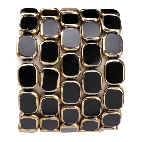 DADIFEN Ovale Glasperlen, schwarz, 10 x 12 mm, 28 Stück, rechteckige goldene Kanten, Kristallperlen für Bastelarbeiten, Schmuckherstellung von DADIFEN