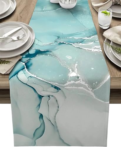 Marmor-Türkis-Leinen-Tischläufer, Feiertags-Party-Dekoration, moderner Tischläufer for Hochzeit, Küchentisch, Tischdekoration, Familien-Dinner-Szenen-Layout ( Farbe : A , Größe : 140X33cm 55x13inch ) Marmor-Türkis-Leinen-Tischläufer, Feiertags-Party-Dekoration, moderner Tischläufer for Hochzeit, Küchentisch, Tischdekoration, Familien-Dinner-Szenen-Layout ( Farbe : A , Größe : 140X33cm 55x13inch ) von DADYA