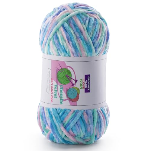 1 Knäuel weiches, grobes Chenille-Garn, Plüschsamt zum Handstricken und Häkeln, flauschige Garne zum Häkeln von Decken, Schals, Hüten (100 g, 130 m) (Macaron) von DAERBOF
