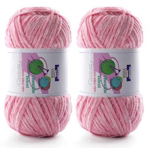 2 dicke Plüsch-Chenille-Garne, flauschiger Samt zum Häkeln, weiche, dicke, sperrige Garne zum Stricken und Herstellen von Kleidung, Mützen, Schals, Decken, Kissen (100 g je 200 m) (Sakura Pink) von DAERBOF