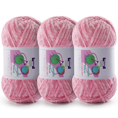 3 Knäuel flauschiges grobes Garn, Chenille, grob zum Häkeln und Handstricken, weiche, dicke, sperrige Garne für die Herstellung von Decken, Schals, Hüten (3 x 3,142 g, 3 x 130 m) (Sakura-Rosa) von DAERBOF