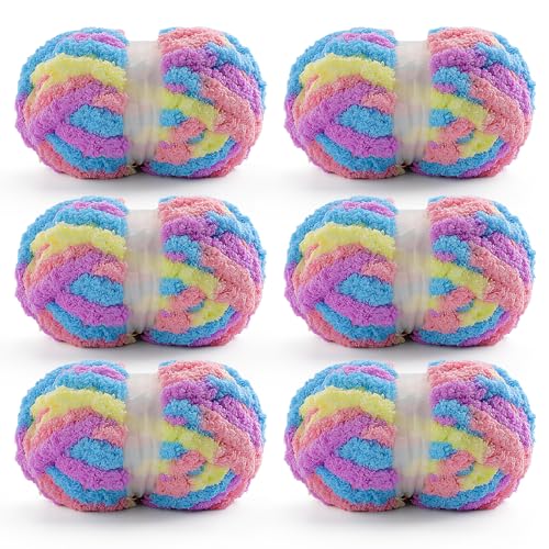 6 Stück grobes Garn zum Häkeln, dicke Chenille für Handstricken, weiche grobe Garne zum Häkeln, 28 Yds je Knäuel (Makrone) von DAERBOF