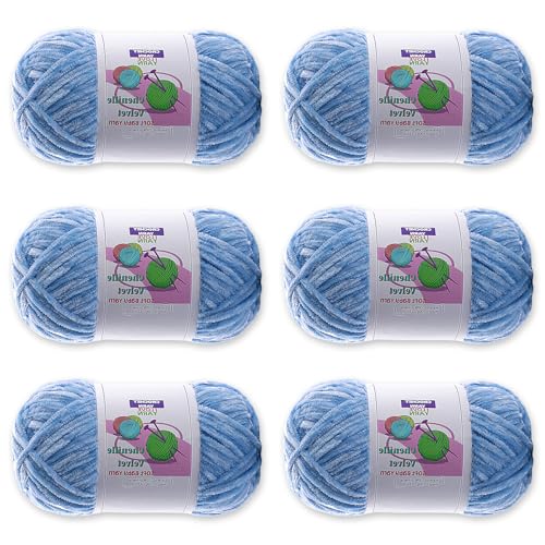 Amigurumi-Häkelgarn, weich, flauschig, Samt-Garn, Chenille, grob, zum Handstricken und Häkeln, Bastelarbeiten, 6 x 200 m, 6 x 3,1 g, Hellblau Amigurumi-Häkelgarn, weich, flauschig, Samt-Garn, Chenille, grob, zum Handstricken und Häkeln, Bastelarbeiten, 6 x 200 m, 6 x 3,1 g, Hellblau von DAERBOF