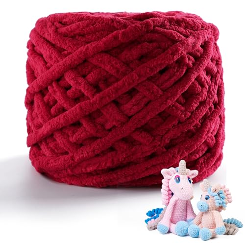 Grobes Chenille-Garn zum Häkeln, Babydeckengarn zum Häkeln, Amigurumi-Heimdekoration, weiche, dicke Garne für Anfänger, Handstricken, 74 Meter pro Strang (Jujube Red) von DAERBOF