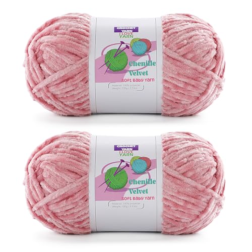 Weiches, grobes Chenille-Garn, Plüsch-Samt zum Handstricken und Häkeln, flauschige Garne zum Häkeln von Decken, Schals, Hüten (2 x 3,142 g, 2 x 130 m) (Sakura-Rosa) von DAERBOF